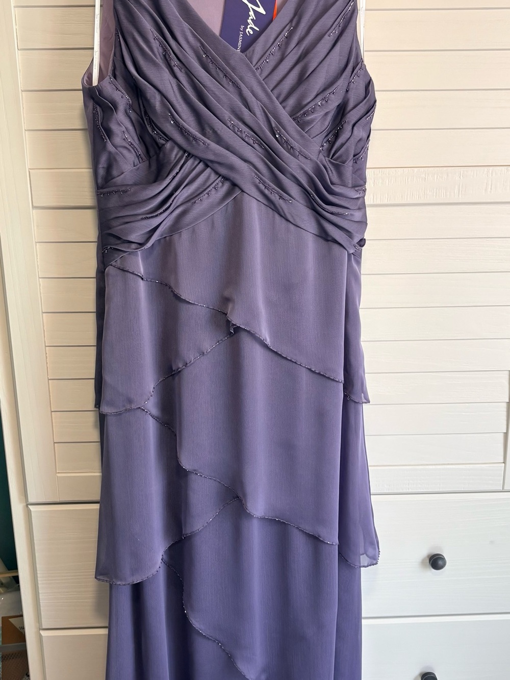 Jade Lavender Tiered Chiffon V-Neck Evening Dress